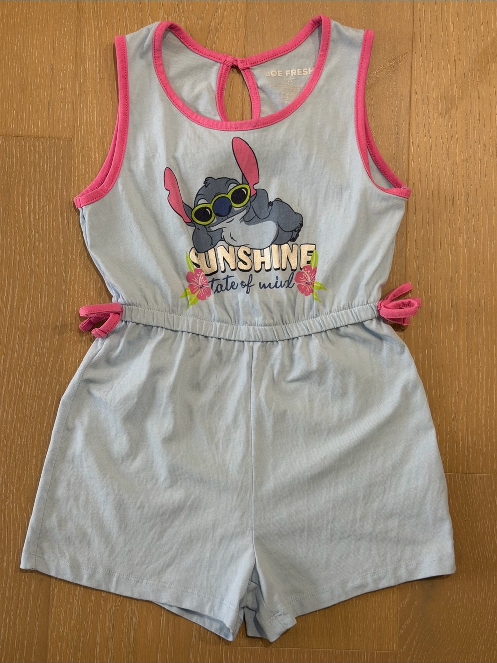 JOE FRESH Light Blue Romper with Pink Trim & Disney Stitch Graphic Girl Size 6